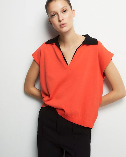 Blusa Sfera estilo polo sólida manga corta para mujer