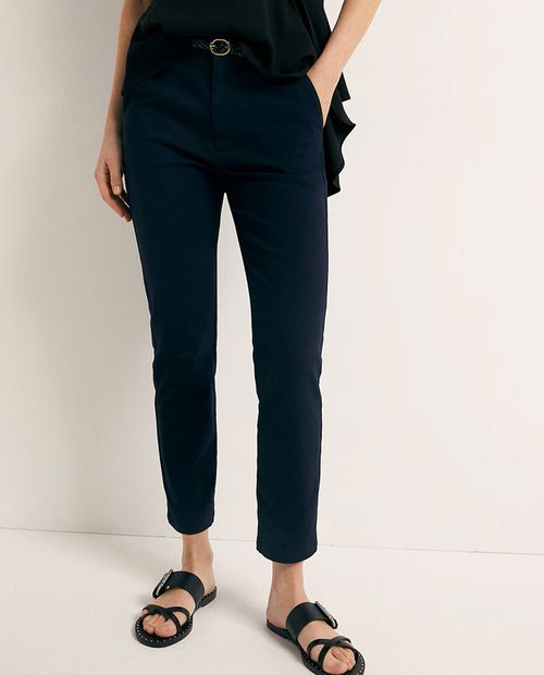 Pantalón Sfera chino azul de cintura media para mujer