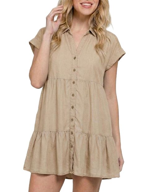 Vestido Active Basic shirt dress sólido manga corta para mujer
