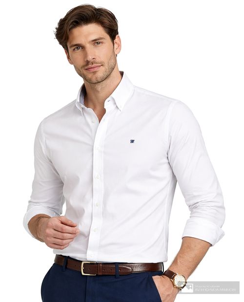 Camisa formal Pierre Cardin slim fit blanca texturizada para hombre