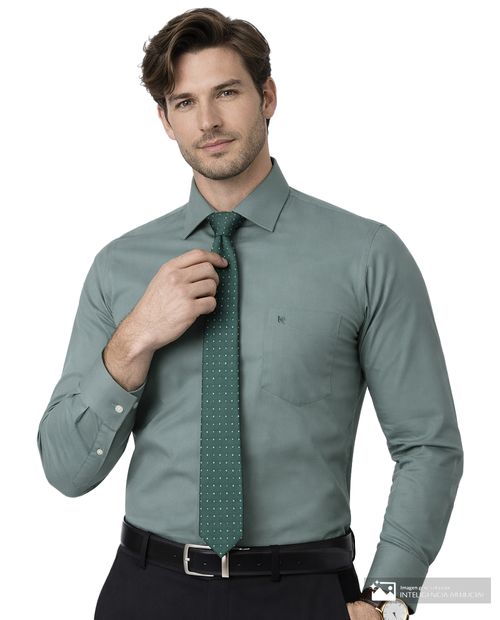 Camisa formal Pierre Cardin slim fit verde sólida para hombre