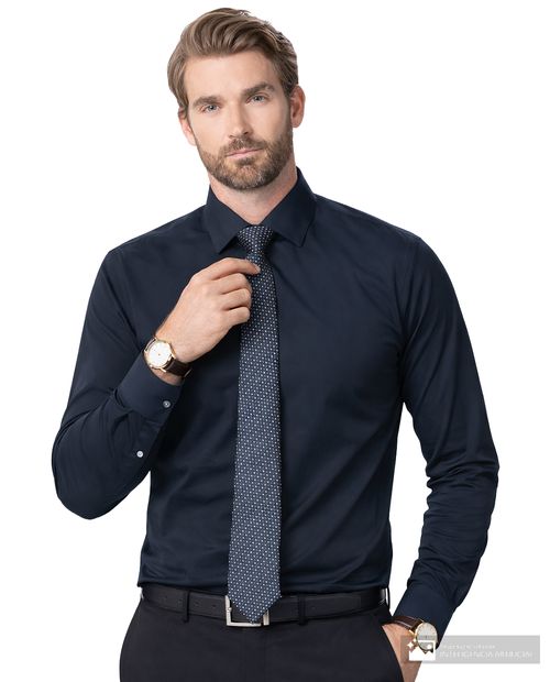 Camisa formal Pierre Cardin regular fit azul navy sólida para hombre