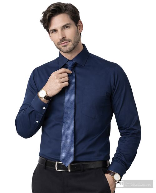 Camisa formal Pierre Cardin slim fit azul sólida para hombre