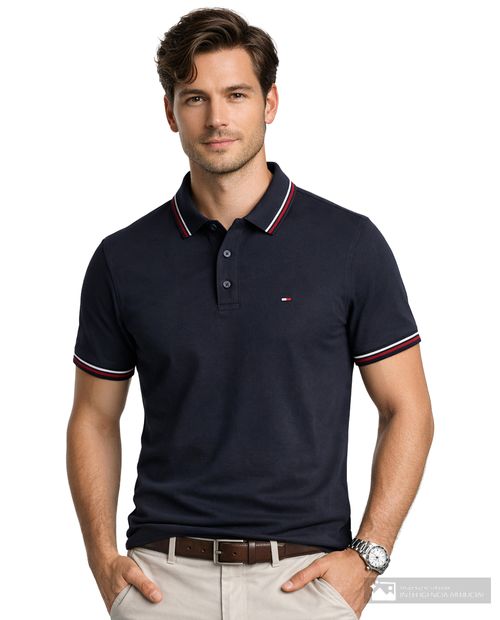Camisa polo Tommy Hilfiger azul navy sólida para hombre