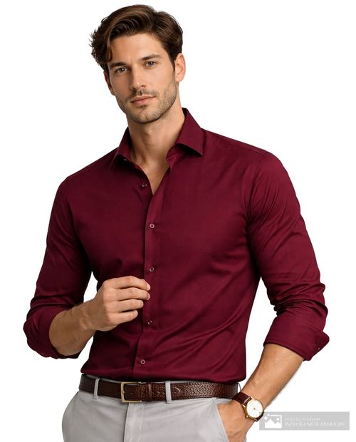 Camisa formal Pierre Cardin slim fit color vino texturizada para hombre