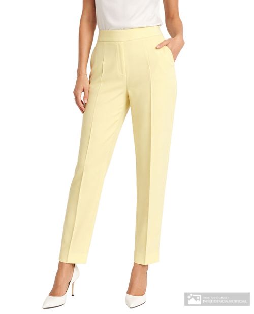 Pantalón Kasper Separates slim amarillo de cintura alta para mujer