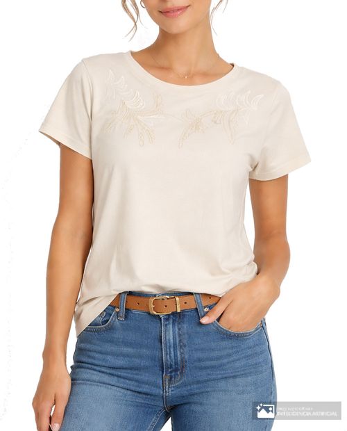 Camiseta Sabrina beige manga corta para mujer