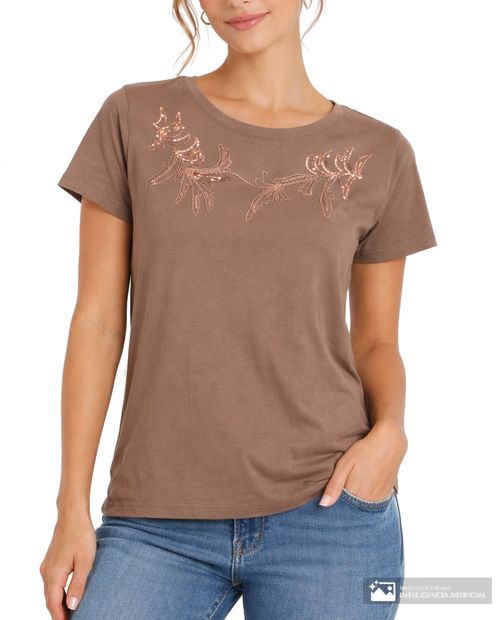 Camiseta Sabrina café manga corta para mujer