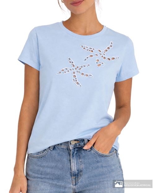 Camiseta Unexpected celeste manga corta para mujer