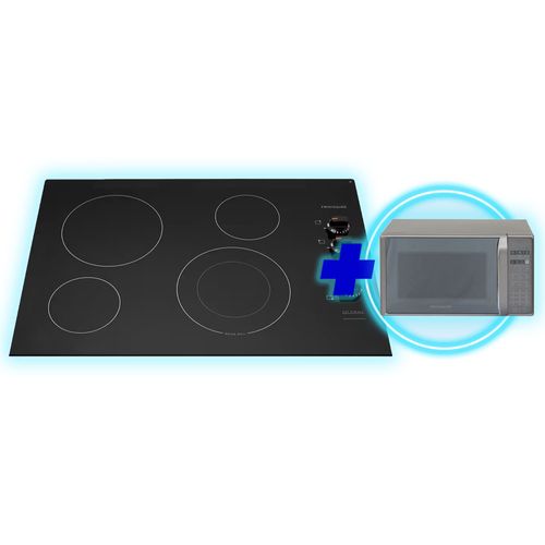 Combo Cocina vitrocerámica Eléctrica Frigidaire 76 cm (30") FFEC3025UB + Microondas 0.7 Pies Gris FMDO20S3GSPG