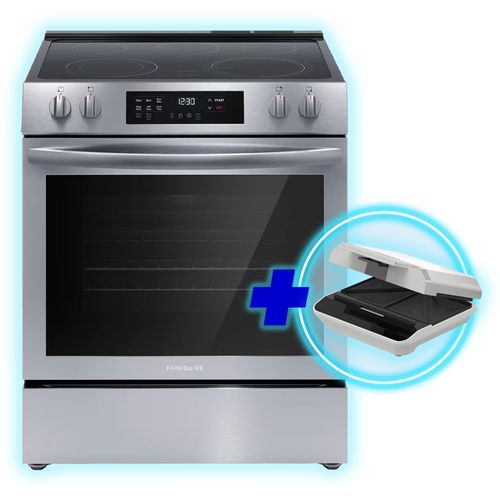 Combo Cocina 4 quemadores con horno 5.3 PCU eléctrica FCFE3083AS Frigidaire + Sandwichera placas antiadherentes 2 porciones easy clean