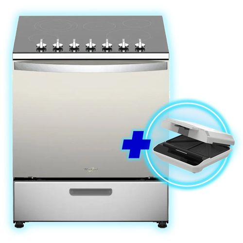 Combo Cocina 5 quemadores eléctrica 76 cm (30") LWFRE2450D Whirlpool + Sandwichera placas antiadherentes 2 porciones easy clean