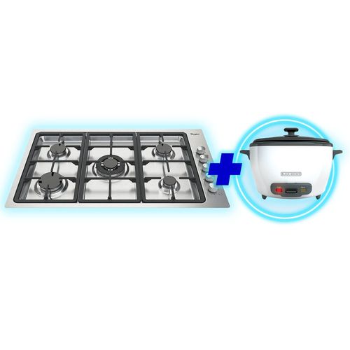 Combo Cocina empotrable 5 quemadores a gas 86 cm (36") WP3550S Whirlpool + Arrocera 20 tazas