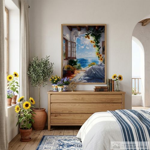 Cuadro decorativo habitación con vista al mar 60x80 cm
