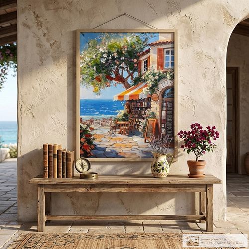 Cuadro decorativo terraza frente al mar 60x80 cm