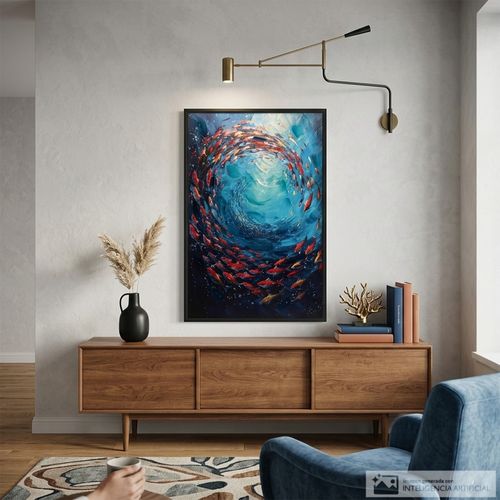 Cuadro decorativo de peces multicolor 60x90 cm