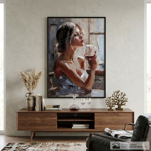 Cuadro decorativo de mujer con copa de vino 60x90 cm
