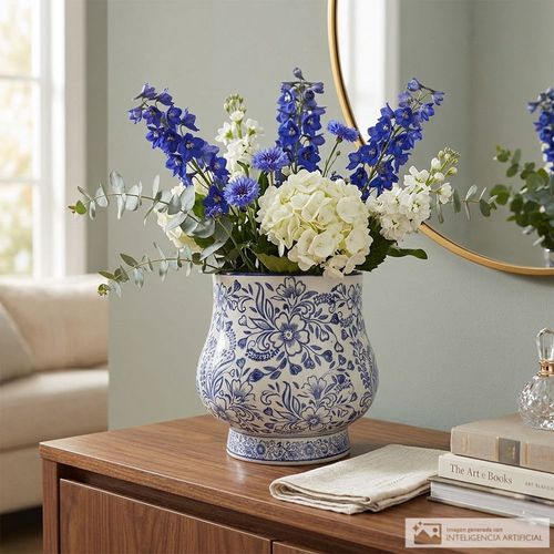 Maceta de cerámica con diseño floral 22x19 cm