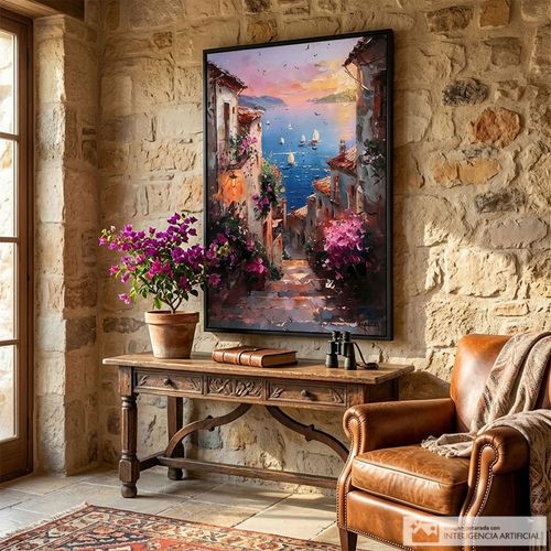 Cuadro decorativo con escena mediterránea 80x120 cm