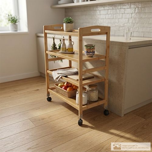 Carrito organizador 4 niveles de bambú 60x32x80 cm