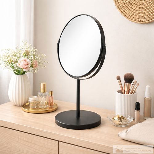 Espejo de tocador redondo con base 21x34 cm