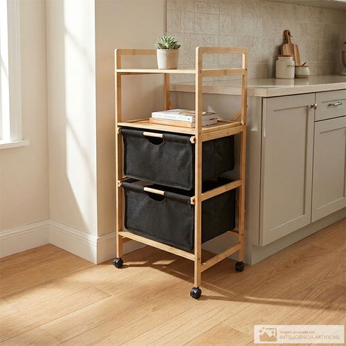 Estante organizador de bambú con compartimentos de tela 43x33x96 cm