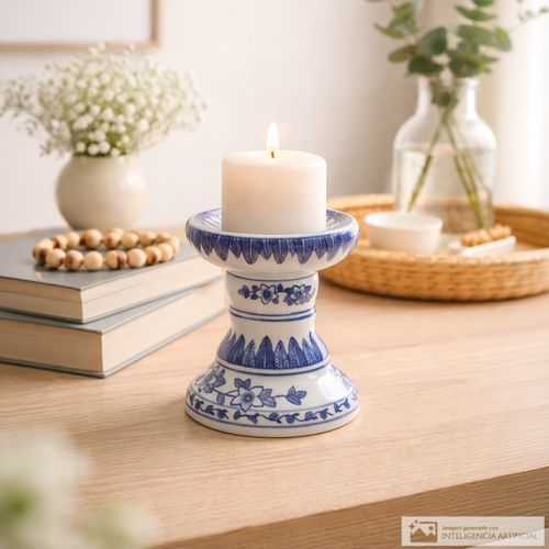 Portavela decorativo de cerámica con diseño 11x12 cm