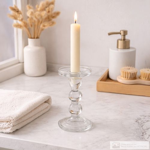 Portavela decorativo pilar de vidrio 8.5x15 cm