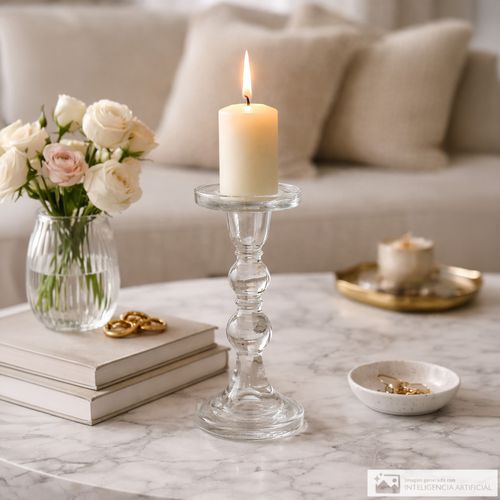 Portavela decorativo pilar de vidrio 8.5x18 cm