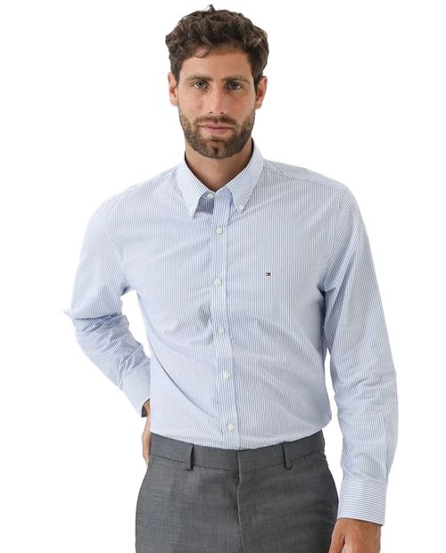 Camisa formal Tommy Hilfiger slim fit azul rayada para hombre