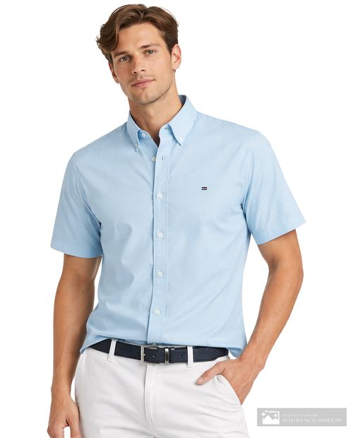 Camisa casual Tommy Hilfiger regular fit celeste heather para hombre