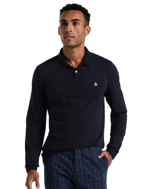 Camisa polo Penguin slim fit azul navy sólida para hombre