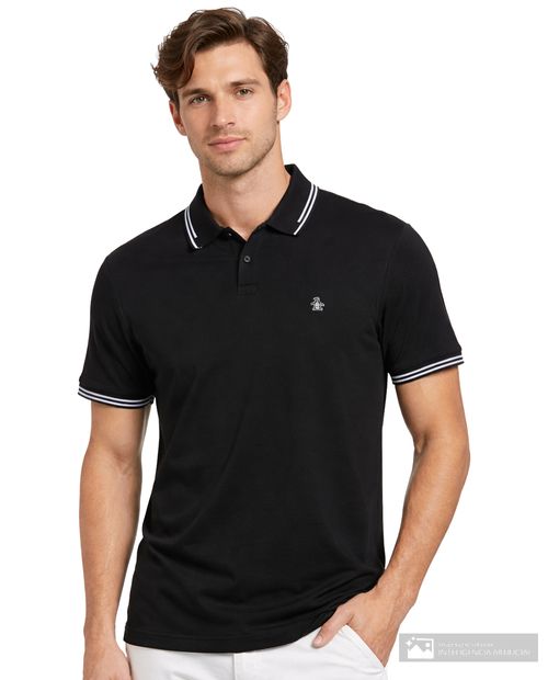 Camisa polo Penguin slim fit negra sólida para hombre