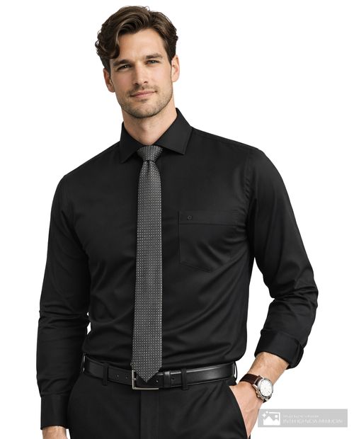 Camisa formal Pierre Cardin slim fit negra sólida para hombre