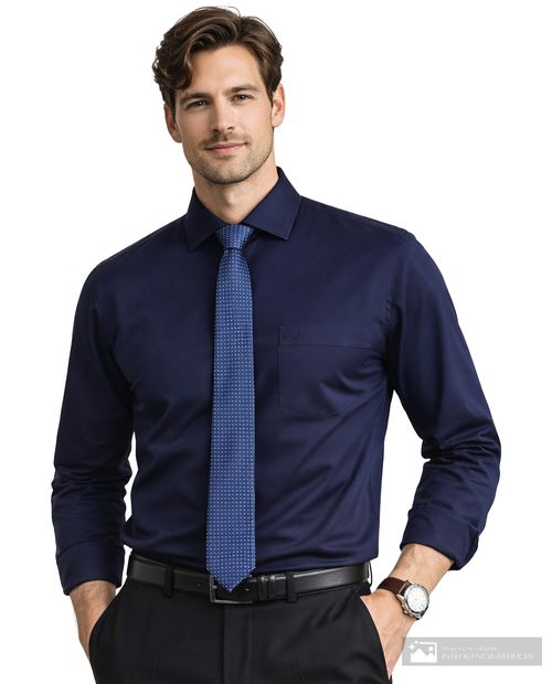 Camisa formal Pierre Cardin slim fit azul navy sólida para hombre