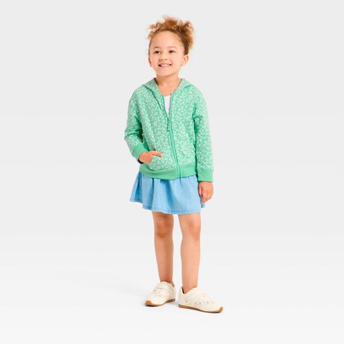Suéter hooded verde con estampado floral para niña