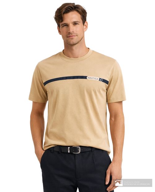 Camiseta Nautica regular fit café claro estampada para hombre