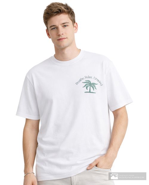 Camiseta Denim and Flower blanca con estampado de palmera para hombre