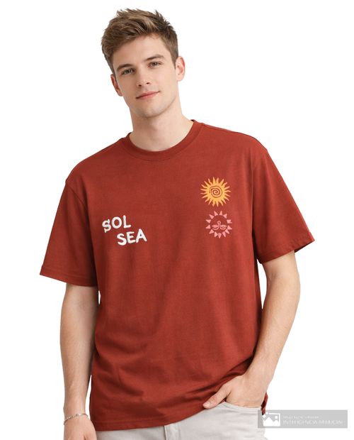 Camiseta Denim and Flower anaranjada con estampado de sol para hombre