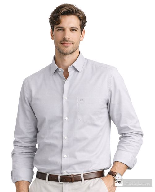 Camisa casual Oscar de la Renta gris claro texturizada para hombre