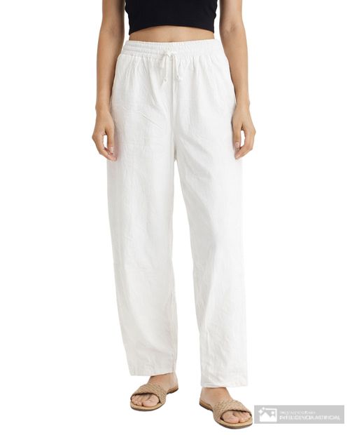 Pantalón Unexpected pull on blanco de cintura alta para mujer