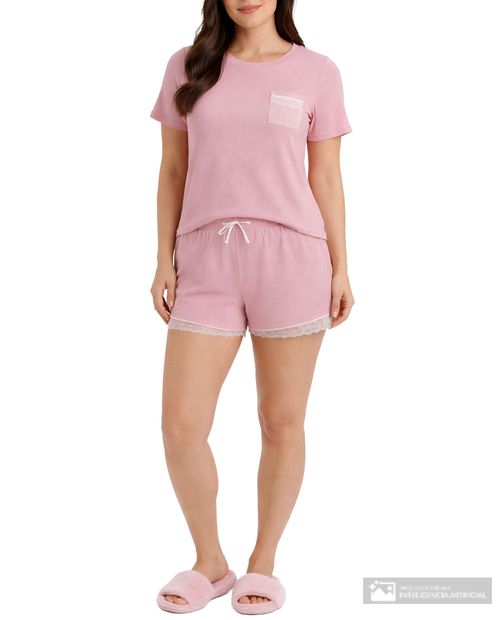 Pijama con short French affair rosada para mujer