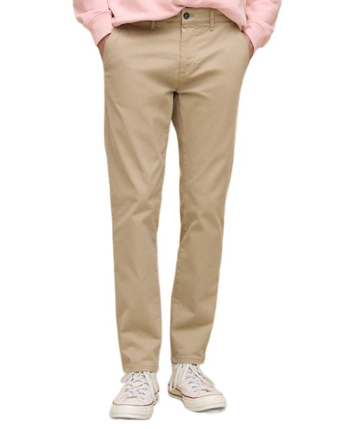 Pantalón chino Easy Wear slim fit beige sólido para hombre