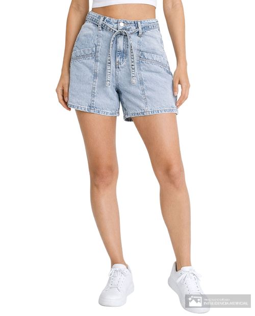 Short Orange denim celeste de cintura alta para mujer