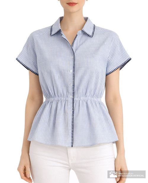 Blusa Sabrina camisera rayada manga corta para mujer