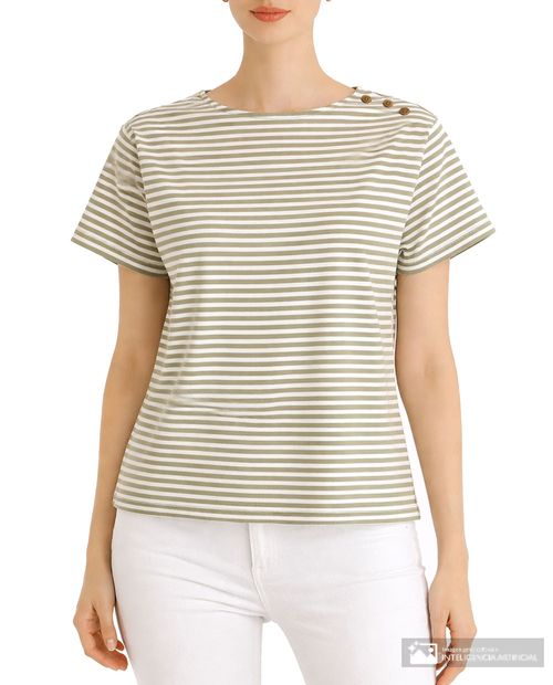 Camiseta Sabrina rayada manga corta para mujer