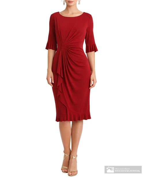 Vestido Connected Apparel formal rojo manga 3/4 para mujer