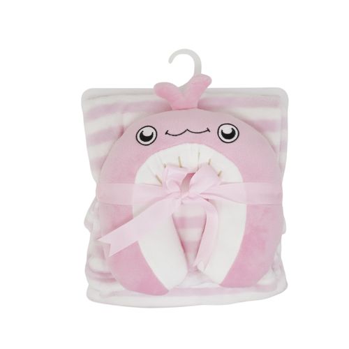 Frazada con almohada de soporte ballena rosado para bebé