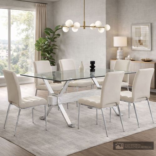 Juego de comedor 6 personas rectangular top vidrio Chloe