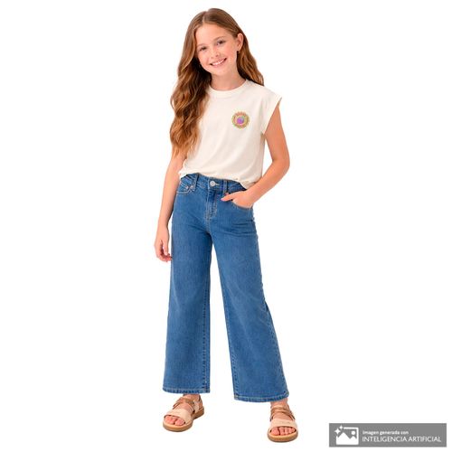 Jeans wide leg denim azul para niña